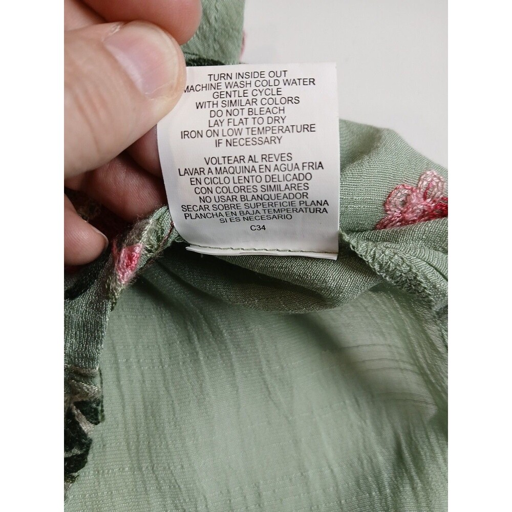 Figueroa & Flower Tunic Blouse Shirt Large Green Floral Embroidered Button Boho - Picture 14 of 14